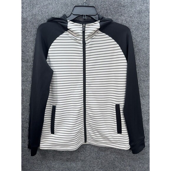 Footjoy Full Zip Hoodie Jacket Women’s Small Black White Stripe Thumbholes EUC - Picture 2 of 11